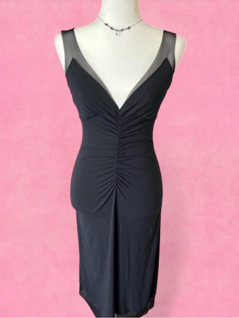 Black Ruched V-Neck Wedding Guest Dress